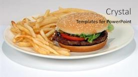  Presentation with hamburger - Beautiful presentation theme featuring hamburger and fries on a white background with clipping path backdrop and a coral colored foreground