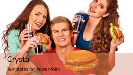  Presentation with fast food - PPT theme enhanced with hamburger and glass of cola background and a coral colored foreground