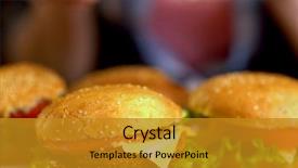  Presentation with container fast food packaging - Slide set consisting of hamburger fast food with ham background and a gold colored foreground