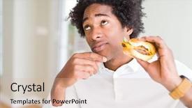  Presentation with eating - Amazing presentation design having hamburger for lunch serious face backdrop and a soft green colored foreground