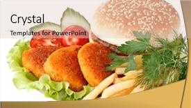  Presentation with nuggets - PPT layouts consisting of hamburger french fries chicken nuggets and vegetables on a white background background and a lemonade colored foreground