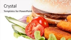  Presentation with nuggets - Slide deck featuring hamburger french fries chicken nuggets and vegetables on a white background background and a lemonade colored foreground