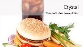  Presentation with nuggets - Colorful PPT layouts enhanced with hamburger french fries chicken nuggets cola and vegetables on a white background backdrop and a sky blue colored foreground