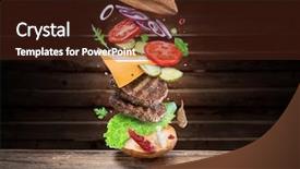  Presentation with hamburger - PPT theme having hamburger ingredients falling down one background and a tawny brown colored foreground