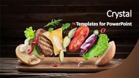 Presentation with hamburger - Presentation theme featuring hamburger ingredients falling down one background and a wine colored foreground