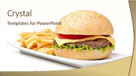  Presentation with burger - Colorful theme enhanced with hamburger isolated on white background backdrop and a cream colored foreground