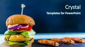  Presentation with hamburger - Colorful PPT layouts enhanced with hamburger sliders - shrimp burger with fresh vegetables backdrop and a  colored foreground