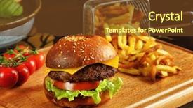  Presentation with french fries - Colorful slide set enhanced with hamburger whit meat lettuce tomato backdrop and a tawny brown colored foreground