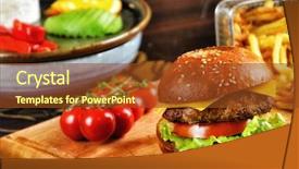  Presentation with french fries - Slide set featuring hamburger whit meat lettuce tomato background and a tawny brown colored foreground