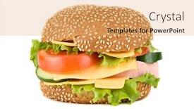  Presentation with cucumbers - PPT layouts featuring hamburger with cheese tomatoes cucumbers and lettuce isolated on white background and a coral colored foreground