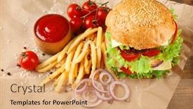  Presentation with hamburger - Slides featuring hamburger-with-fries-on-paper background and a  colored foreground