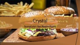  Presentation with gluten free bread on wooden - Slide deck consisting of hamburgers and french fries background and a gold colored foreground