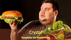  Presentation with fat - PPT theme enhanced with hamburgers choice between healthy harmful background and a tawny brown colored foreground