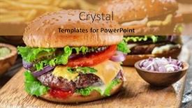  Presentation with snack - Presentation featuring hamburgers-on-a-wooden-board background and a gold colored foreground