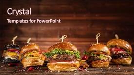  Presentation with free gst - Slide deck consisting of hamburgers served on wood free background and a wine colored foreground