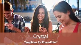  Presentation with french restaurant - Slide deck with hamburgers together at outdoor restaurant background and a red colored foreground