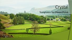  Presentation with english - Presentation theme consisting of hamlet - beautiful english countryside in spring background and a soft green colored foreground