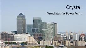 Presentation with london - Colorful PPT theme enhanced with hamlet - elevated view of canary wharf backdrop and a light blue colored foreground