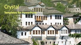  Presentation with old style - Amazing slide deck having hamlet - gjirokaster house ottoman style backdrop and a tawny brown colored foreground