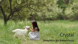 Presentation with animal nature - PPT layouts having hamlet - little girl plays and huhs background and a yellow colored foreground