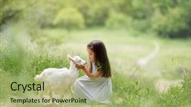  Presentation with animal nature - Colorful PPT layouts enhanced with hamlet - little girl plays and huhs backdrop and a mint green colored foreground