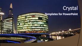  Presentation with london at night - Beautiful PPT theme featuring hamlet - night cityscape of london backdrop and a navy blue colored foreground