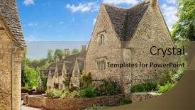  Presentation with old england - Beautiful presentation theme featuring hamlet - old street with traditional cotswold backdrop and a coral colored foreground