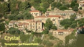  Presentation with house snow mountain - Audience pleasing slides consisting of hamlet - stone houses of karitena mountain backdrop and a  colored foreground