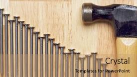  Presentation with declining - Presentation design having hammer and declining graph of nails abstract on wood background background and a coral colored foreground