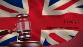  Presentation with great britain - Colorful theme enhanced with hammer and gavel against 3d backdrop and a crimson colored foreground