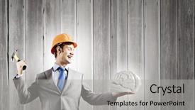  Presentation with human brain - Audience pleasing PPT theme consisting of hammer and human brain backdrop and a light gray colored foreground