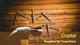  Presentation with nails - PPT layouts enhanced with hammer and nails laid out on table shot in studio background and a tawny brown colored foreground
