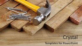  Presentation with nail salon beauty nails concept - Audience pleasing slide deck consisting of hammer and nails on wood backdrop and a coral colored foreground