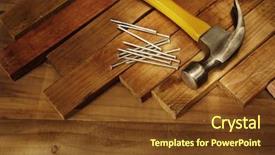 Presentation with nails - PPT theme consisting of hammer and nails on wood background and a tawny brown colored foreground