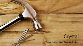  Presentation with nail salon beauty nails concept - Presentation design consisting of hammer and nails on wood background and a  colored foreground
