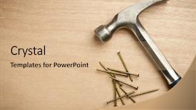  Presentation with nail - PPT theme consisting of hammer and nails on wood background and a coral colored foreground