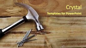  Presentation with close up wooden decking - PPT theme consisting of hammer and nails on wooden background and a tawny brown colored foreground