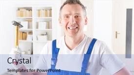  Presentation with home office - PPT layouts featuring hammer at home or office background and a light blue colored foreground