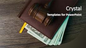  Presentation with banknotes - Presentation theme enhanced with hammer chairman folder with banknotes background and a  colored foreground