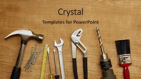  Presentation with wood tools - PPT theme having hammer drill - assorted work tools on wood background and a gold colored foreground