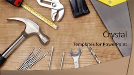  Presentation with wood tools - Beautiful presentation featuring hammer drill - assorted work tools on wood backdrop and a coral colored foreground