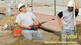  Presentation with angry construction workers - Theme enhanced with hammer drill - construction workers sharing a lighthearted background and a coral colored foreground