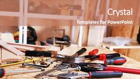 Presentation with workshop tools - Amazing slide deck having hammer drill - workshop tools backdrop and a coral colored foreground