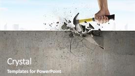 Presentation with breaking through - Cool new theme with hammer in hand breaking backdrop and a gray colored foreground