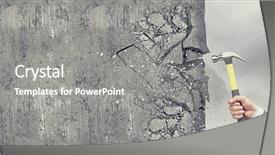 Presentation with breaking through - PPT theme featuring hammer in hand breaking background and a gray colored foreground