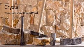  Presentation with construction tools - PPT layouts with hammer mason tools of stonecutter background and a coral colored foreground