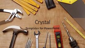  Presentation with wood tools - Presentation theme featuring hammer nail - assorted work tools on wood background and a  colored foreground