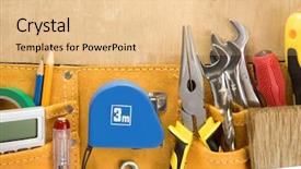  Presentation with set of construction tools tool - Cool new PPT layouts with hammer nail - tools in construction belt backdrop and a lemonade colored foreground