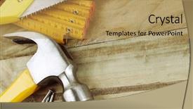  Presentation with nails - Colorful PPT theme enhanced with hammer nails ruler and saw on wood backdrop and a yellow colored foreground