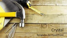  Presentation with nail salon beauty nails concept - Presentation enhanced with hammer nails tape measure background and a yellow colored foreground